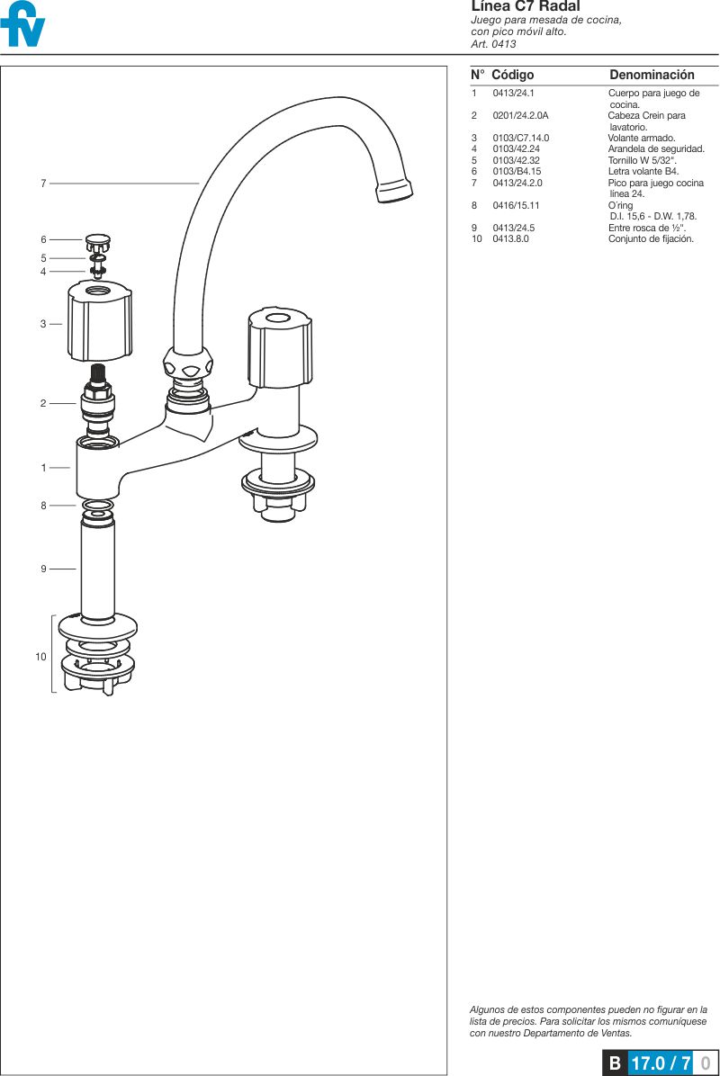 0413/C7 Radal – Juego para mesada de cocina – FV – Grifería de alta